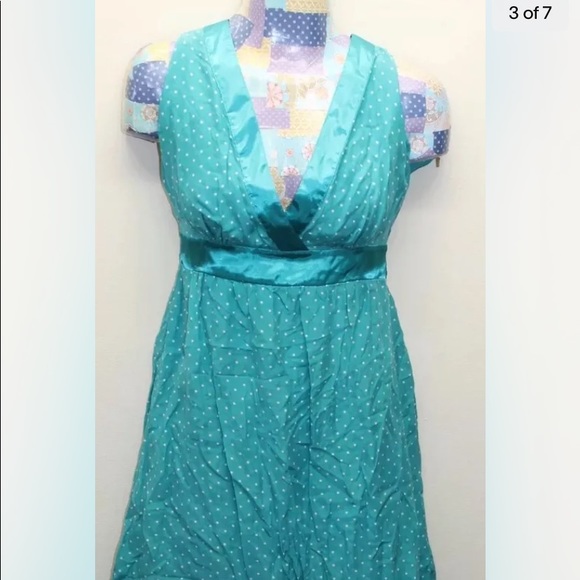 Guess Women Empire Cut Dress Turquoise Polka Dot V-Neck Sleeveless S - Picture 4 of 8